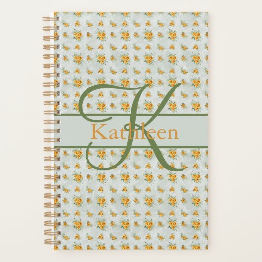 Monogram Naam Initiaal Geel Groen Bloem Planner (Voorkant)