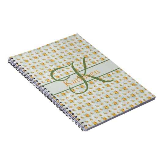 Monogram Naam Initiaal Geel Groen Floral Journal Notitieboek (Rechterzijde)