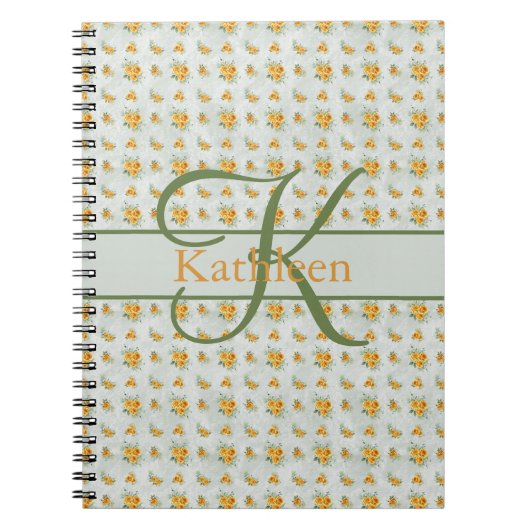 Monogram Naam Initiaal Geel Groen Floral Journal Notitieboek (Voorkant)