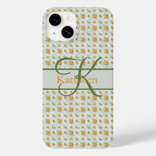 Monogram Naam Initiaal Geel Groene Floral Case-Mate iPhone Case (Achterkant)