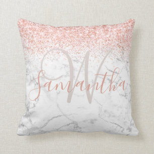 Monogram Naam Initiaal Glitter Blush Silver Kussen
