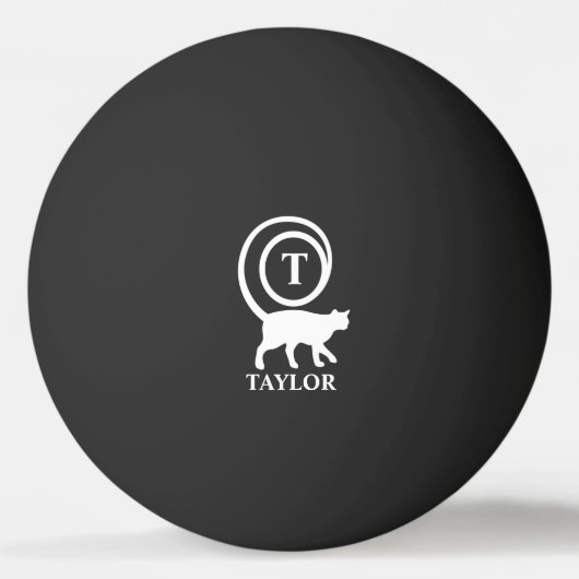Monogram Naam Initiaal Kittenkat Liefhebber Zwart Pingpongbal (Voorkant)