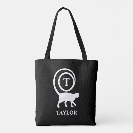 Monogram Naam Initiaal Kittenkat Liefhebber Zwart  Tote Bag (Achterkant)