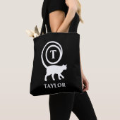 Monogram Naam Initiaal Kittenkat Liefhebber Zwart  Tote Bag (Dichtbij)