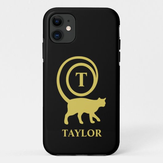 Monogram Naam Initiaal Kitty Cat Lover Black Gold Case-Mate iPhone Case (Achterkant)