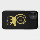 Monogram Naam Initiaal Kitty Cat Lover Black Gold Case-Mate iPhone Case (Achterkant (horizontaal))