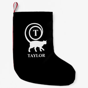 Monogram Naam Initiaal Kitty Cat Lover Black White Kleine Kerstsok