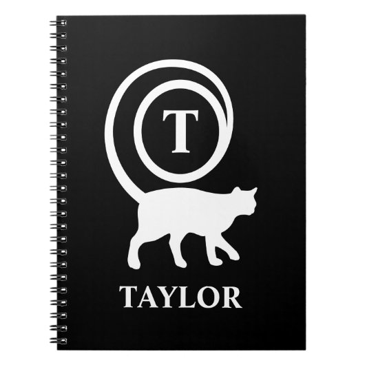 Monogram Naam Initiaal Kitty Cat Lover Black White Notitieboek (Voorkant)