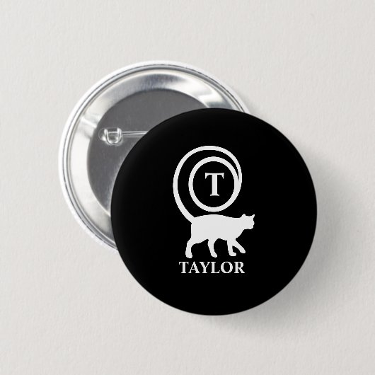 Monogram Naam Initiaal Kitty Cat Lover Black White Ronde Button 5,7 Cm (Voorkant /achterkant)