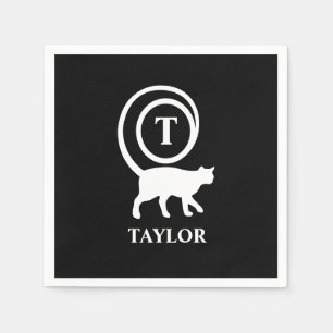 Monogram Naam Initiaal Kitty Cat Lover Black White Servet