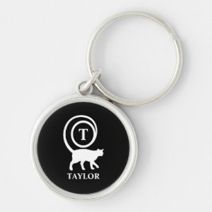 Monogram Naam Initiaal Kitty Cat Lover Black White Sleutelhanger