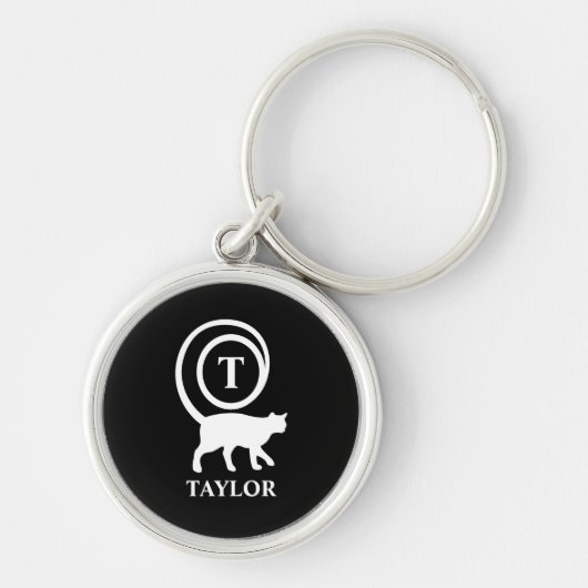 Monogram Naam Initiaal Kitty Cat Lover Black White Sleutelhanger (Voorkant)
