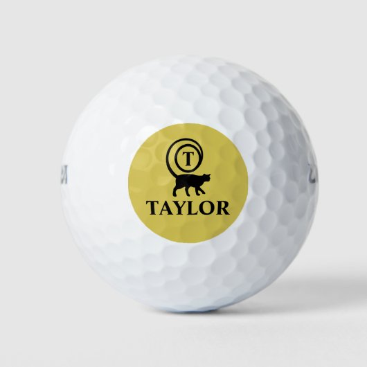 Monogram Naam Initiaal Kitty Cat Lover Gold Black Golfballen (Voorkant)