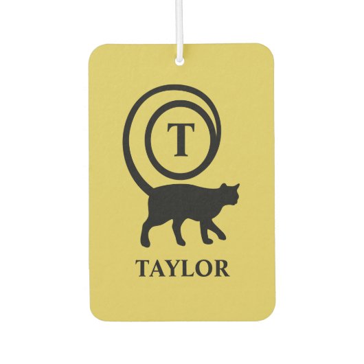 Monogram Naam Initiaal Kitty Cat Lover Gold Black Luchtverfrisser (Voorkant)