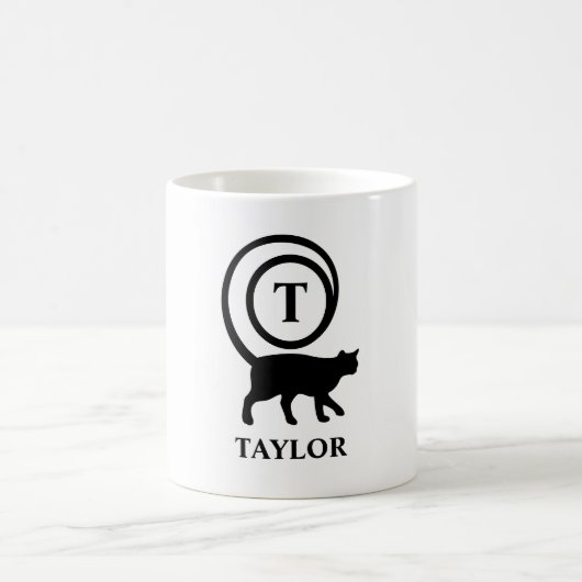Monogram Naam Initiaal Kitty Cat Lover White Black Koffiemok (Center)