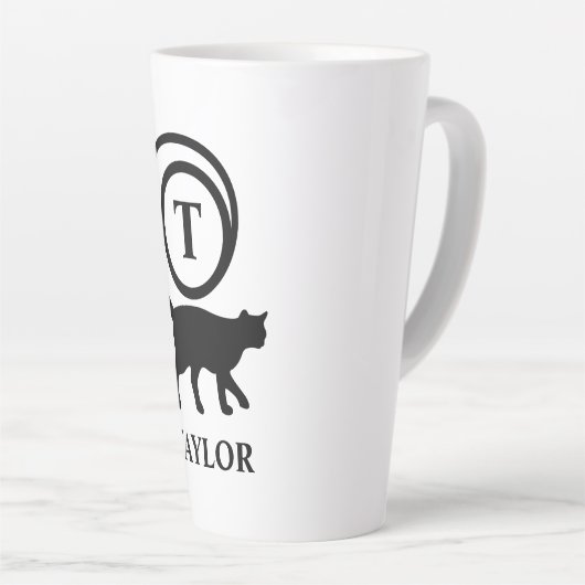 Monogram Naam Initiaal Kitty Cat Lover White Black Latte Mok (Rechterhoek)