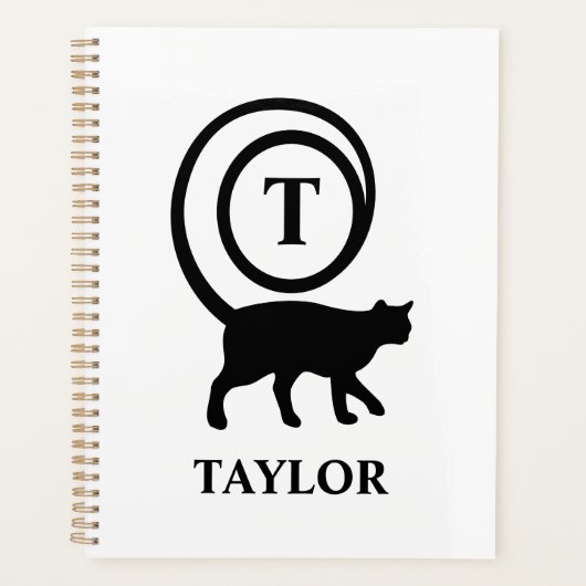 Monogram Naam Initiaal Kitty Cat Lover White Black Planner (Voorkant)