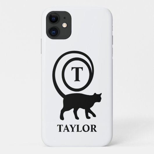 Monogram Naam Initiaal Kitty Kat Liefhebber Wit Zw Case-Mate iPhone Case (Achterkant)