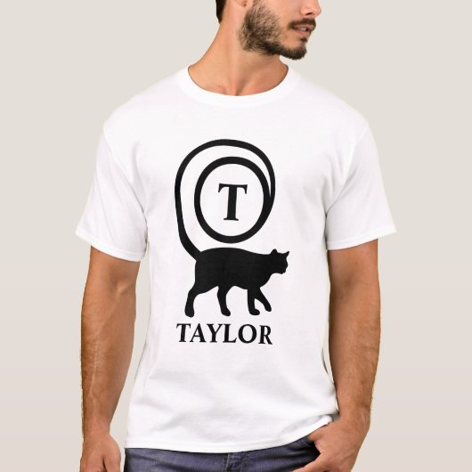 Monogram Naam Initiaal Kitty Kat Liefhebber Wit Zw T-shirt (Voorkant)