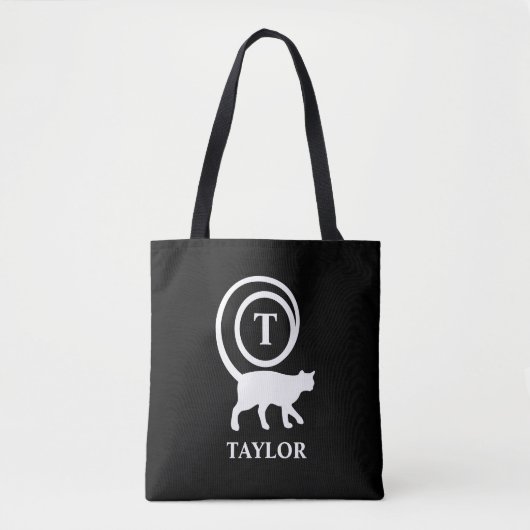 Monogram Naam Initiaal Kitty Kat Liefhebber Zwart  Tote Bag (Voorkant)