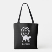 Monogram Naam Initiaal Kitty Kat Liefhebber Zwart  Tote Bag (Achterkant)
