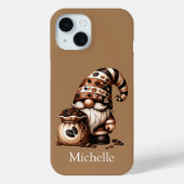 Monogram Naam Initiaal Koffie Kabouter Bruin Wit Case-Mate iPhone Case (Achterkant)