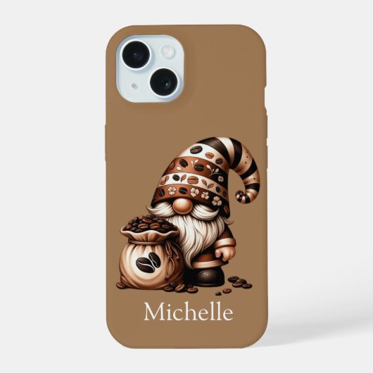Monogram Naam Initiaal Koffie Kabouter Bruin Wit iPhone 15 Case (Achterkant)