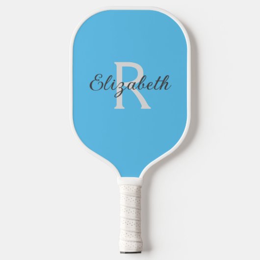 Monogram Naam Initiaal Licht Blauw Grijs Wit Pickleball Paddle (Voorkant)