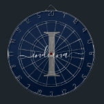Monogram Naam Initiaal Manuscript Navy Blue Dartbord<br><div class="desc">Navy Blue Grey Monogram Script Name Modern Dart Board kunt u eenvoudig bewerken met jouw naam en initiaal door op de knop "Personalize" te klikken. Verander volledig de kleuren van de tekst en de achtergrond wanneer u de "Customize this" koppeling selecteert.</div>