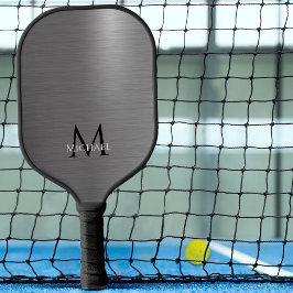 Monogram Naam Initiaal Metaalachtig Zwart Grijs El Pickleball Paddle