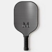 Monogram Naam Initiaal Metallic Black Grey Elegant Pickleball Paddle (Voorkant)