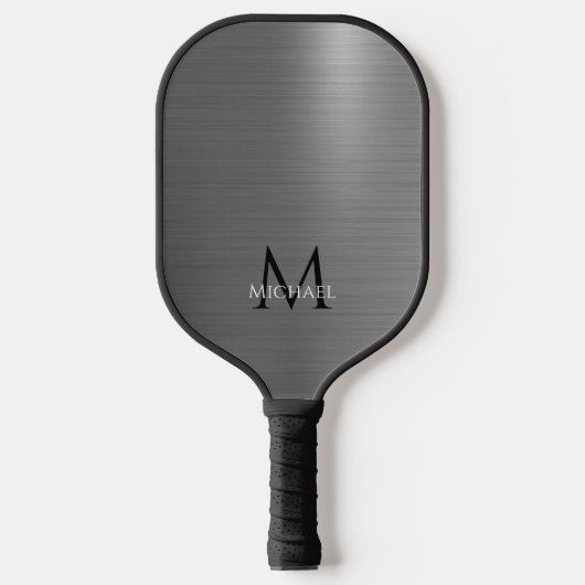 Monogram Naam Initiaal Metallic Black Grey Elegant Pickleball Paddle (Voorkant)