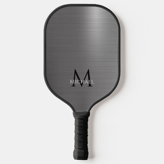 Monogram Naam Initiaal Metallic Black Grey Elegant Pickleball Paddle (Achterkant)