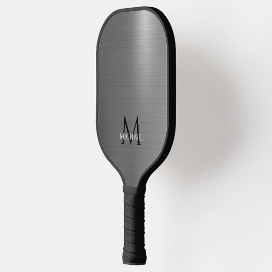 Monogram Naam Initiaal Metallic Black Grey Elegant Pickleball Paddle (Links)