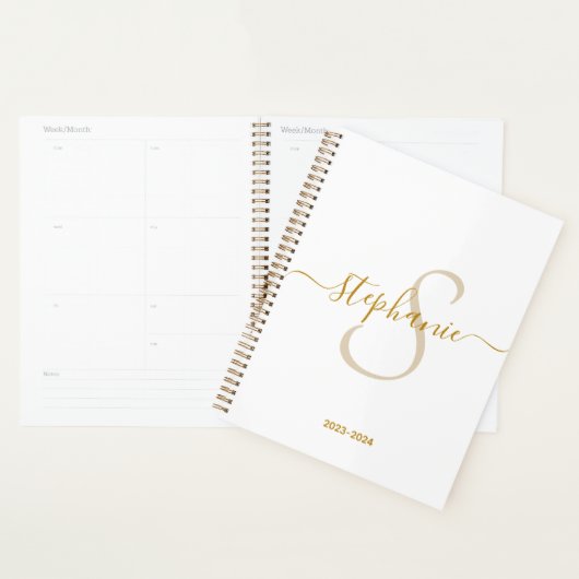 Monogram Naam Initiaal Modern Goud Script Planner (Display)
