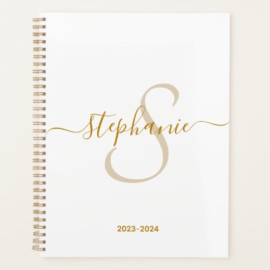 Monogram Naam Initiaal Modern Goud Script Planner (Voorkant)