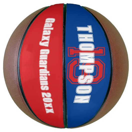 Monogram naam initiaal of aantalteam blauw rood basketbal (Verticaal)