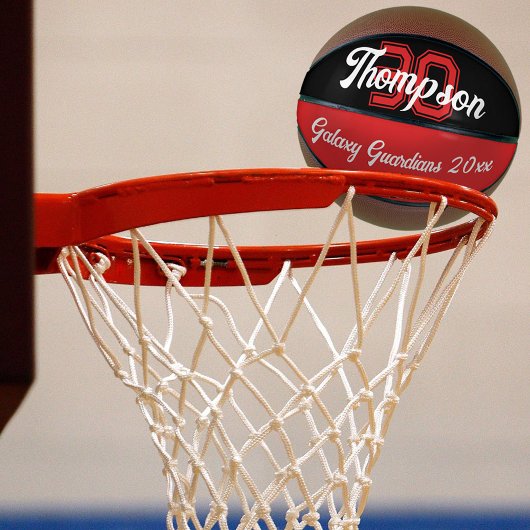 Monogram naam initiaal of nummerteam zwart rood basketbal
