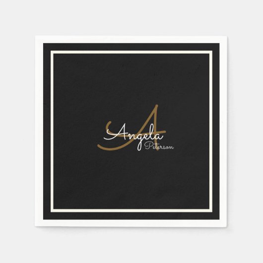 Monogram (naam & initiaal) op Black Standard Servet (Voorkant)
