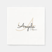 Monogram (naam + initiaal) op witte standaard servetten (Voorkant)