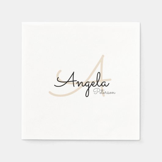 Monogram (naam + initiaal) op witte standaard servetten (Voorkant)