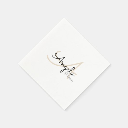 Monogram (naam + initiaal) op witte standaard servetten (Hoek)