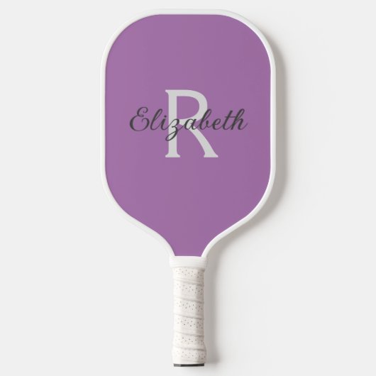 Monogram Naam Initiaal Paars Grijs Wit Pickleball Paddle (Voorkant)