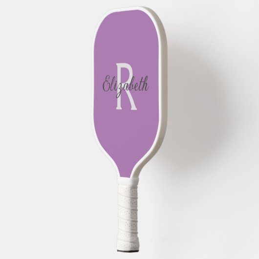 Monogram Naam Initiaal Paars Grijs Wit Pickleball Paddle (Links)