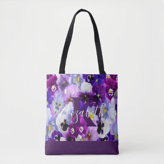 Monogram Naam Initiaal Paarse Viooltje Bloemendrac Tote Bag (Voorkant)