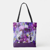 Monogram Naam Initiaal Paarse Viooltje Bloemige Tr Tote Bag (Achterkant)