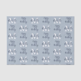 Monogram Naam Initiaal Patroon Happy Birthday Blue Tissuepapier