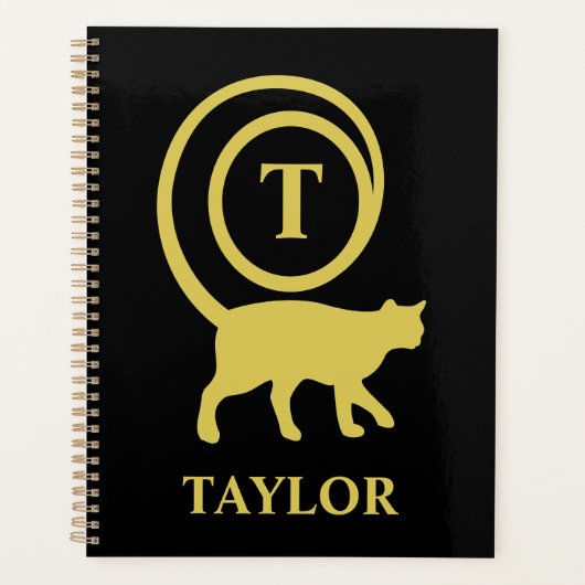 Monogram naam initiaal poes kat liefhebber zwart g planner (Voorkant)