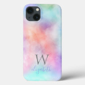 Monogram Naam Initiaal Rainbow Waterverf Pastel Case-Mate iPhone Case (Achterkant)
