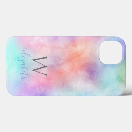 Monogram Naam Initiaal Rainbow Waterverf Pastel Case-Mate iPhone Case (Achterkant (horizontaal))